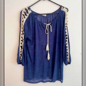 Long Sleeve Navy Blue Cut-Out Shirt